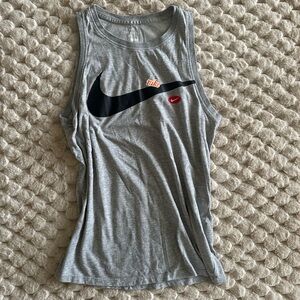 NIKE heather gray muscle tank active dri fit gym top logo